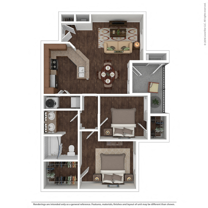 Floor plan for 2 beds, 1 bath, 875 sqft